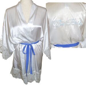 In Bloom By Jonquil Satin THE BRIDE Lace Trimmed Kimono Robe Size Small